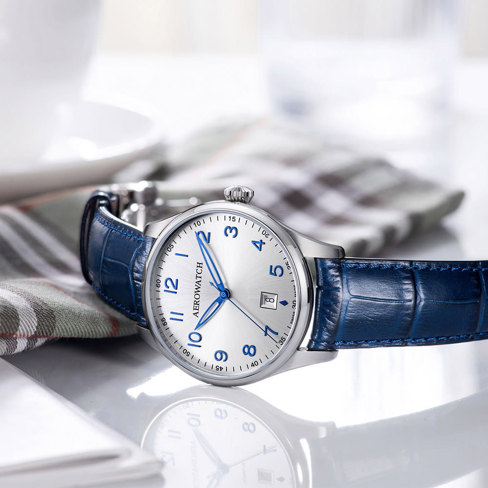 Aerowatch Aerowatch Les Grandes Classiques 42997 AA01,  швейцария мужские часы на браслете кожаный боковой вид